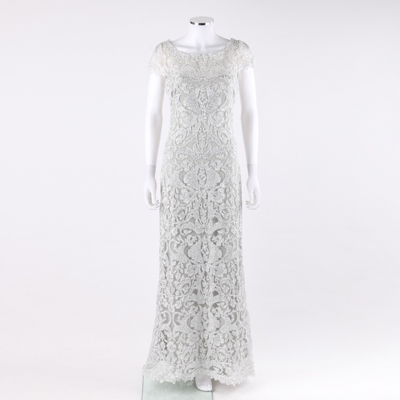 Tadashi Shoji Dresses & Skirts - Tadashi Shoji Silver Embroidered Lace Evening Gown